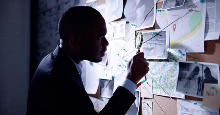 Police Inspection Looking For Clues On Investigation Board
