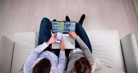 Couple Family Searching Real Estate Property Or House Online