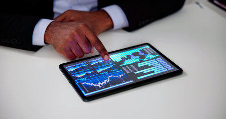 Investor KPI Analytics Graph. Hand Pointing At Data
