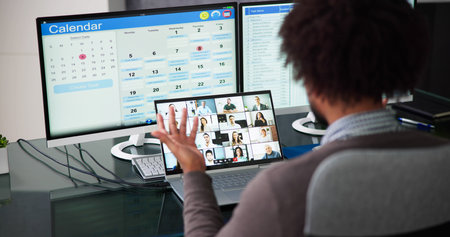 Virtual Video Conference Business Meeting On Computer