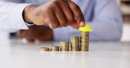 Construction Insurance And Budget Inflation. Coin And Hard Hat