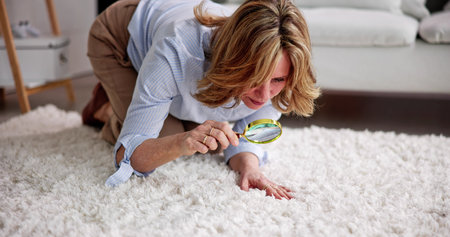 Obsessed Compulsion Disorder. Woman Looking Through Magnifying Glassの写真素材
