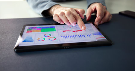 Investor KPI Analytics Graph. Hand Pointing At Data