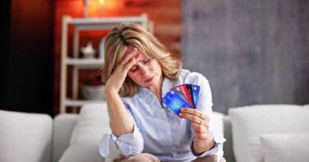 Too Many Credit Cards. Woman With Debtの写真素材