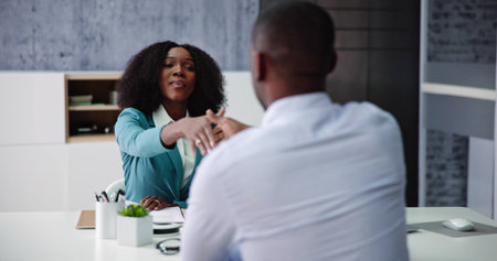 Staffing Interview In Office. Law Recruiter Meeting Handshake