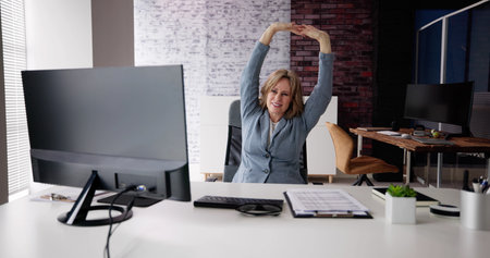 Stretch Exercise Workout At Office Business Desk