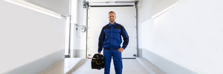 Garage Door Installation And Repair At Home. Contractor Man In House