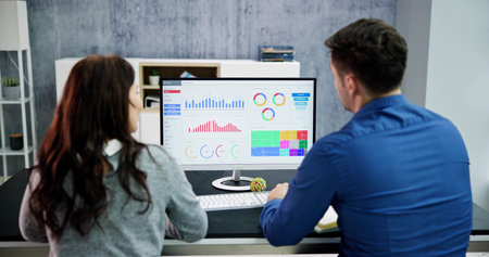 Financial Business Analytics Data Dashboard. Analyst Womanの写真素材