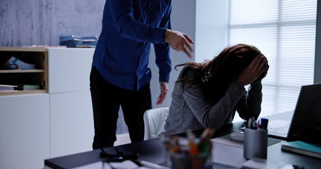Two People Workplace Conflict. Screaming Man Bossの写真素材