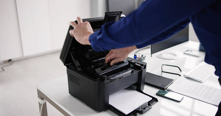Printer Toner Cartridge Change In Laser Copier. Printout Technology