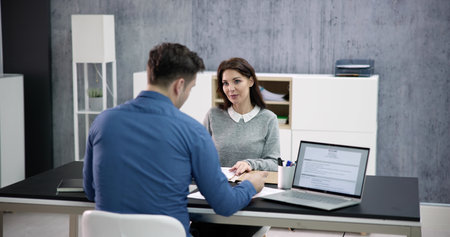Job Interview In Office. Hire Meeting With Man