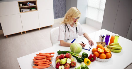 Nutritionist Food Dietician In Office. Female Nutrition Doctorの写真素材