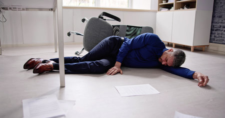 Faint Accident In Office. Fall From Chair At Workplaceの写真素材