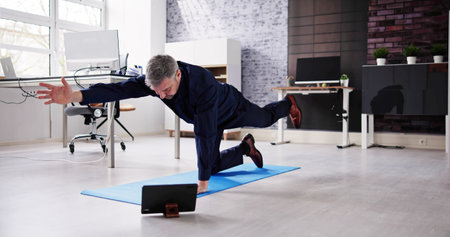 Office Exercise Workout Near Desk. Fit Maleの写真素材