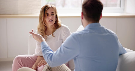 Sad Man Arguing With Woman. Couple Family Divorceの写真素材