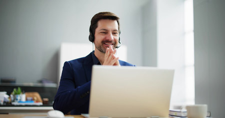 Virtual Business Meeting Using Office Computer. Remote Staff
