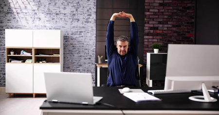 Stretch Exercise Workout At Office Business Desk