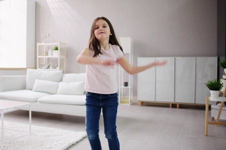 Child Girl Home Fun. Happy Kid Lifestyleの写真素材