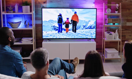African Family Watching TV Movie On Televisionの写真素材