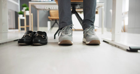 Office Gym Shoe Change. Sport Business Sneakerの写真素材