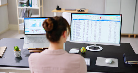 Medical Bill Codes And Spreadsheet Data. Business Analyst Woman