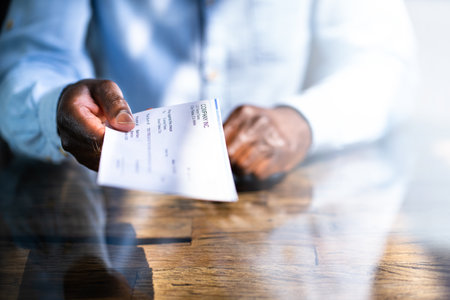 African Business Man Giving Paycheck Or Payroll Cheque