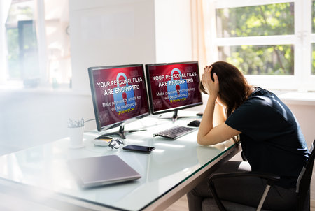 Ransomware Cyber Attack. Encrypted Files Text Screen