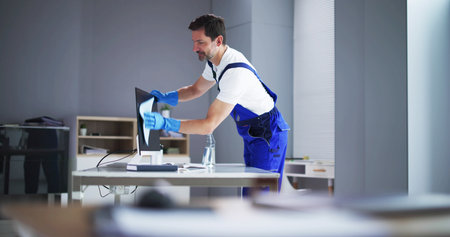Professional Workplace Janitor Service. Office Desk Cleaningの写真素材