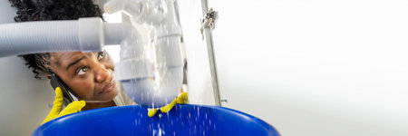 Leaky Sink Pipe Leaking. Water Leak Problemの写真素材