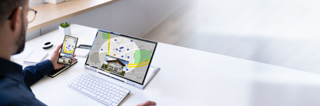 Online Real Estate Search On Computer. House Property Listingの写真素材