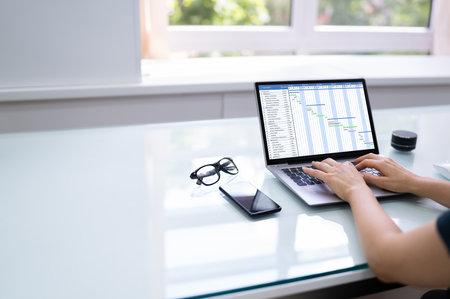 Convertible Laptop Gantt Chart Software And Digital Agendaの写真素材