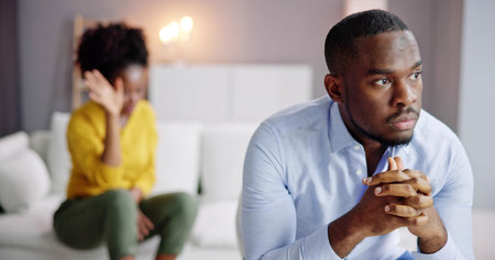 Sad Angry African American Couple. Woman Shoutingの写真素材