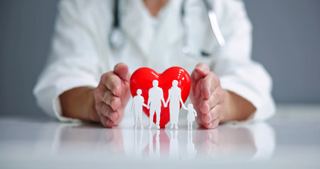 Health And Life Insurance. Heart Protected By Doctorの写真素材