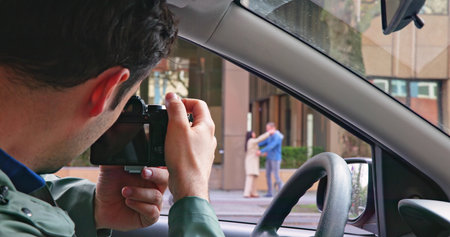 Private Detective Spying On Cheating Woman Wifeの写真素材