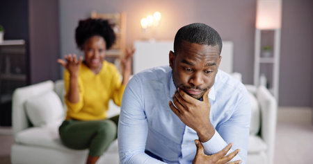 Sad Angry African American Couple. Woman Shoutingの写真素材