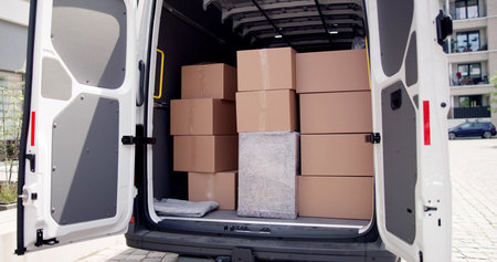 House Removal Truck With Boxes And Furniture