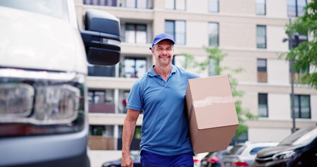 Confident Delivery Man Or Courier Near Carの写真素材