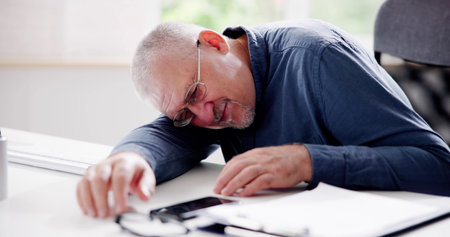 Bored Boss Man Sleeping. Restful Tired Employeeの写真素材