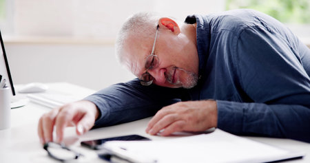 Bored Boss Man Sleeping. Restful Tired Employeeの写真素材