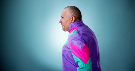 Fat Isolated Man Funny Run. Guy Training In Studioの写真素材