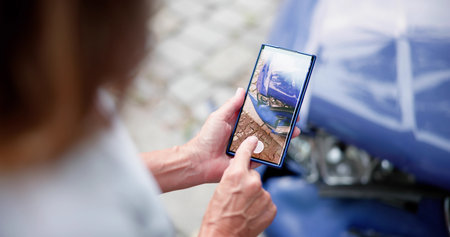 Person Taking Picture Of Damaged Car On Mobile Phone