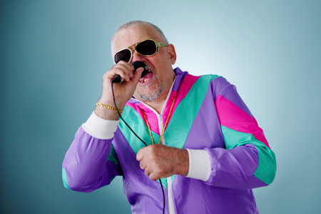 Rich Man In Disco Club Singing. Gold Chain