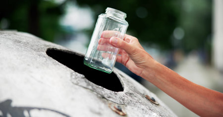 Glass Waste Reuse. Recycling Bottles And Green Environmentの写真素材