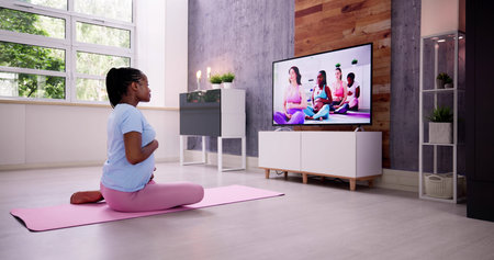 Pregnant Woman Online Fitness Yoga Exercise Class