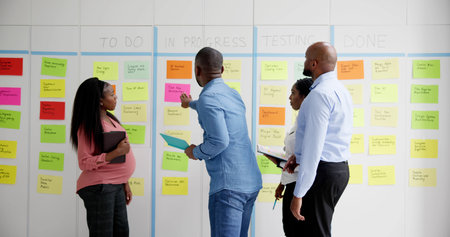 Agile Business Team Using Kanban Task Boardの写真素材