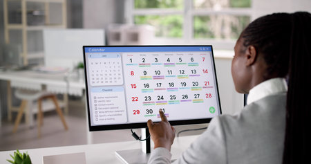 Booking Meeting Calendar Appointment On Laptop Onlineの写真素材