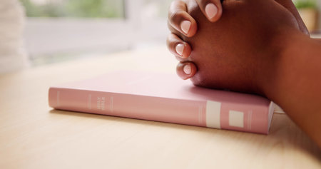 African American Black Christian. Bible In Prayer Handsの写真素材