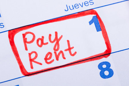 Pay Rent Note Made Using Red Marker In Paper Calendarの写真素材
