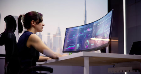KPI Business Analytics Data Dashboard. Analyst Using Computer