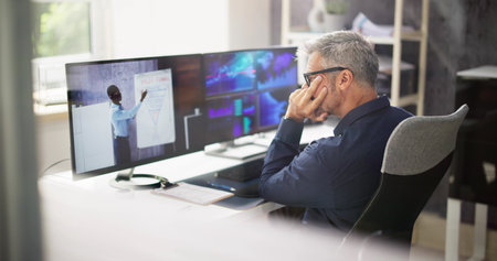 Bored Employee In Video Conference Training Meeting